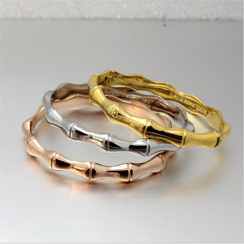 Roestvrij Staal Goud Bamboe Armbanden & Bangles voor Vrouwen Titanium Rose Goud Mode-sieraden Meisje Vriend