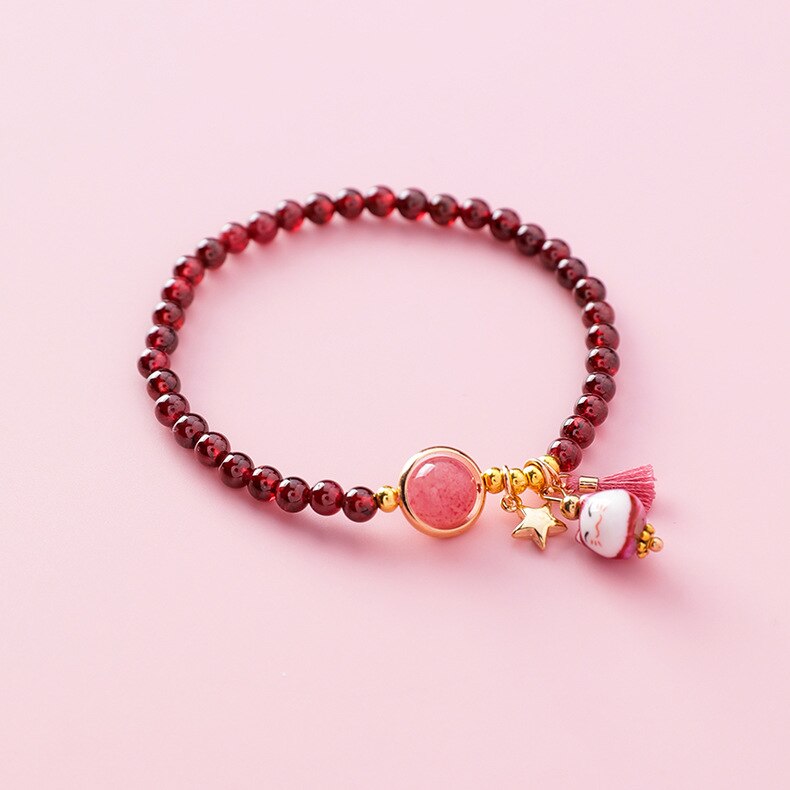 Doreen-pulsera de cuerda de gato de cerámica Kawaii para mujer, brazalete sencillo tejido a mano, cuentas de borla, joyería de de estilo japonés: Beaded-Wine Red