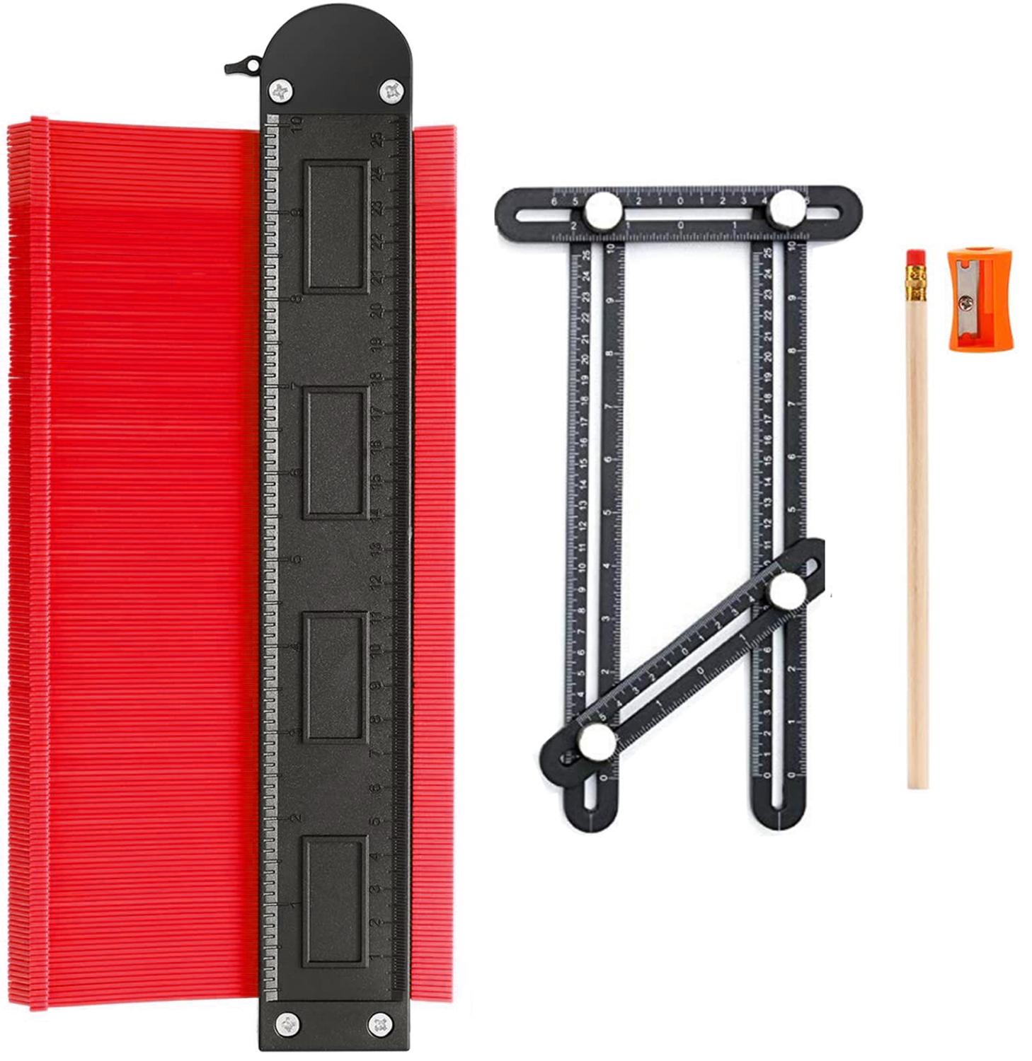 UPGRADE 5" 10" Ultra Wide Contour Gauge Duplicator with Lock &amp; Aluminum Core Outline Profile Shape Measuring Tool: 10 Inch Red
