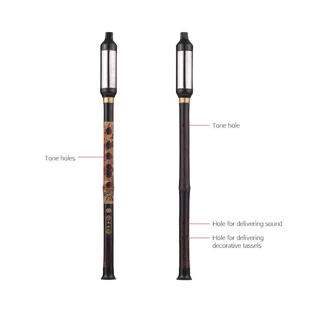 Chinese Traditional Musical Instrument Vertical Blown Bawu Black Bamboo Chinese Free Reed Flute Key of G