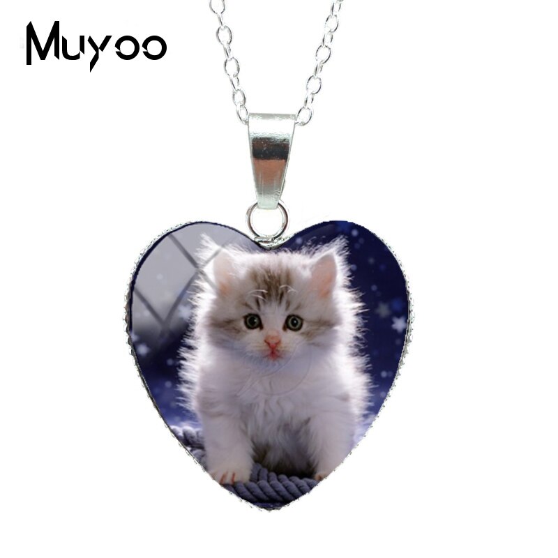 Lovely Cute Kitten Baby Little Cats Sweet Patterns Heart Pendants Cute Kittens Jewelry Chains NecklaceHZ3: 13