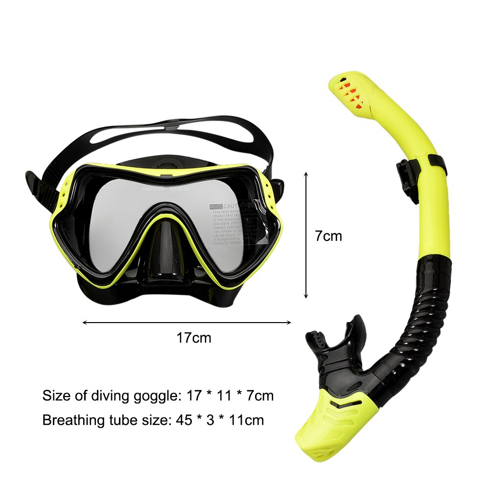 Profesjonalna maska do nurkowania, snorkelingu i fajki gogle okulary nurkowanie pływanie zestaw rurki oddechowej maska do nurkowania sprzęt do pływania: A Yellow