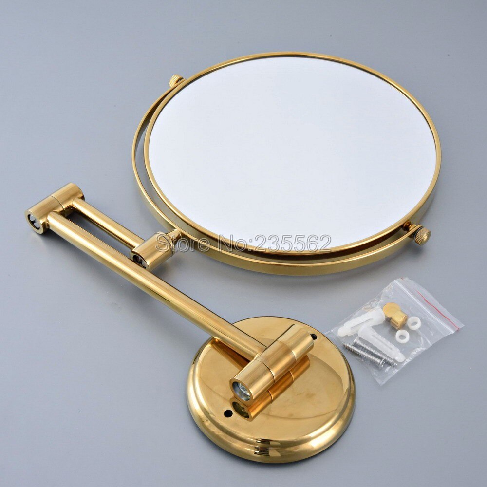 Polished Gold Brass Folding Dual Arm Extend Bathroom Mirror Wall Mounted Magnifying Mirror Makeup Mirror