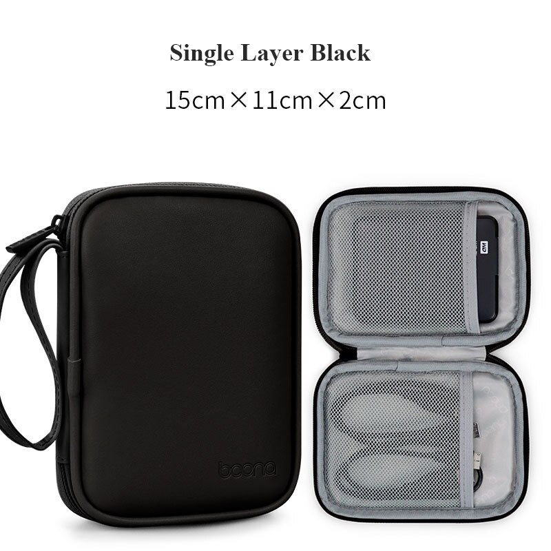 Dual PU Leather External Hard Disk Organizer Bag Single Layer 2.5 inches Hard Drive Protective Case Portable Power Bank Bag: Single Black
