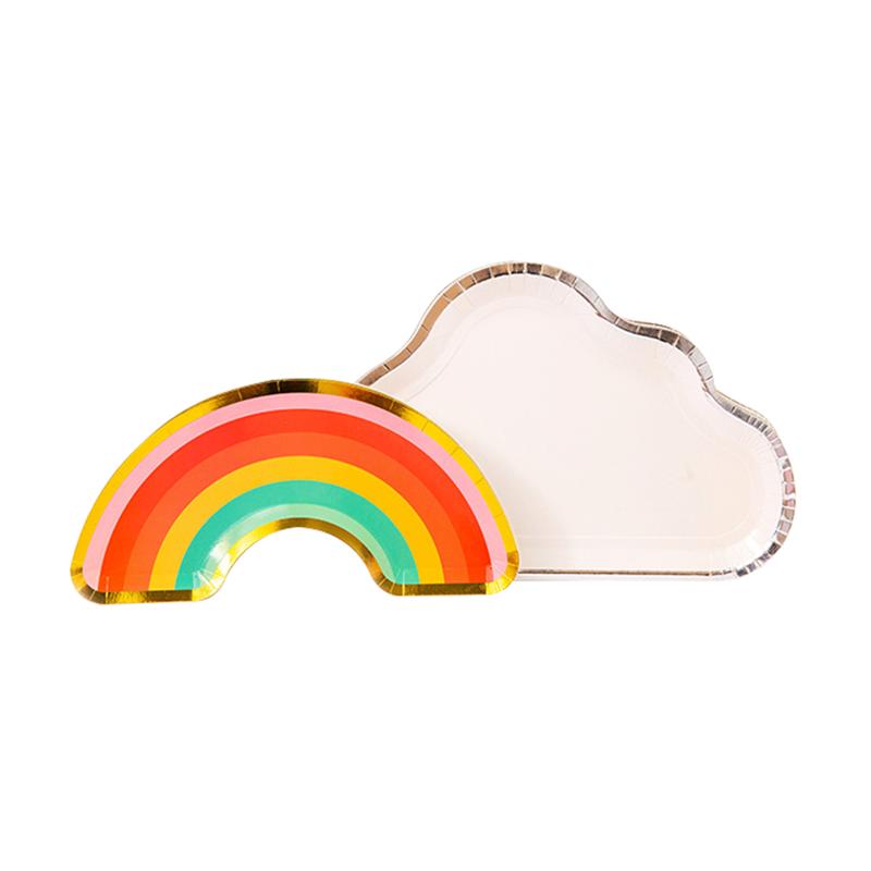 16pcs Birthday Party Supplies Rainbow Paper Plates Disposable Wedding Food Plates for Dessert Appetizer Fruit Salad