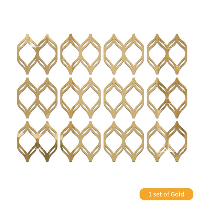 Pegatina de espejo de pared para decoración del hogar, papel tapiz de linterna de hueco para sala de estar, dormitorio, calcomanía de espejo acrílico, 12 unids/set por juego: Gold