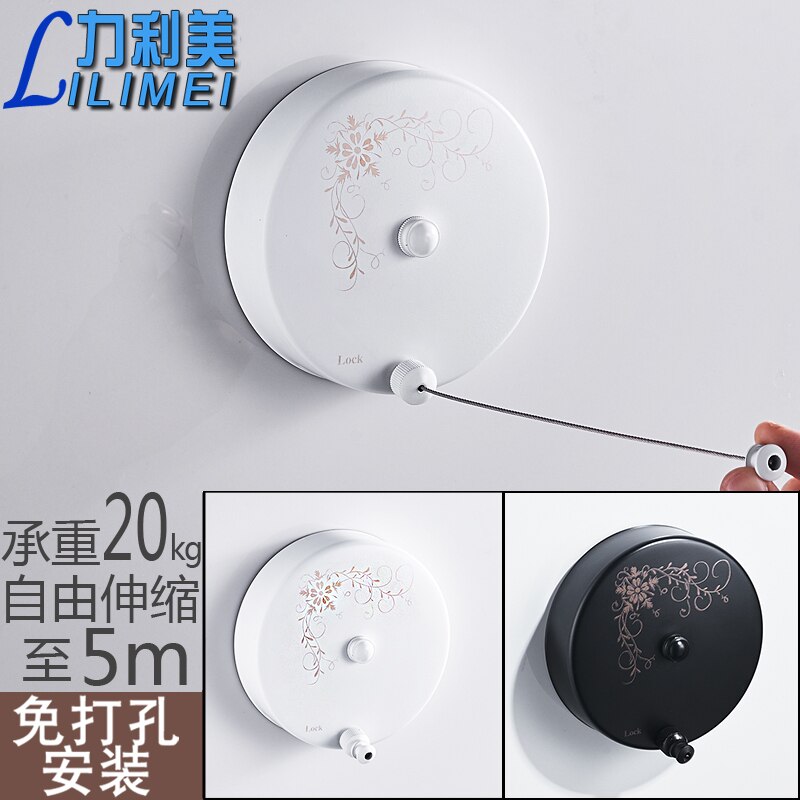 Indoor Wall Stasinless steel Hanging Stretch Clothesline Balcony Bathroom Invisible Clothes Towel Rack Retractable Line 5M