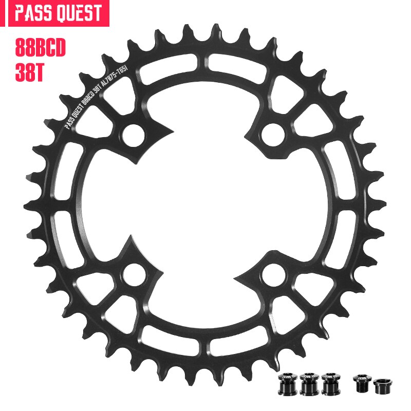 Pass Quest round-piñón estrecho 88bcd para bicicleta, Piñón redondo adecuado para Shimano XTR985, 32t, 34t, 36t, 38t, 40t, 42t, 44t: 38T