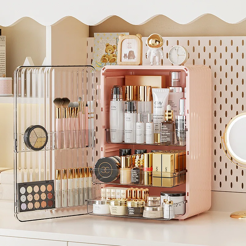 2025 Cosmetica Opbergdoos Slaapzaal Desktop Stofdicht Grote Capaciteit Huishoudelijke Organiserende Doos Licht Luxe Dressoir Plank