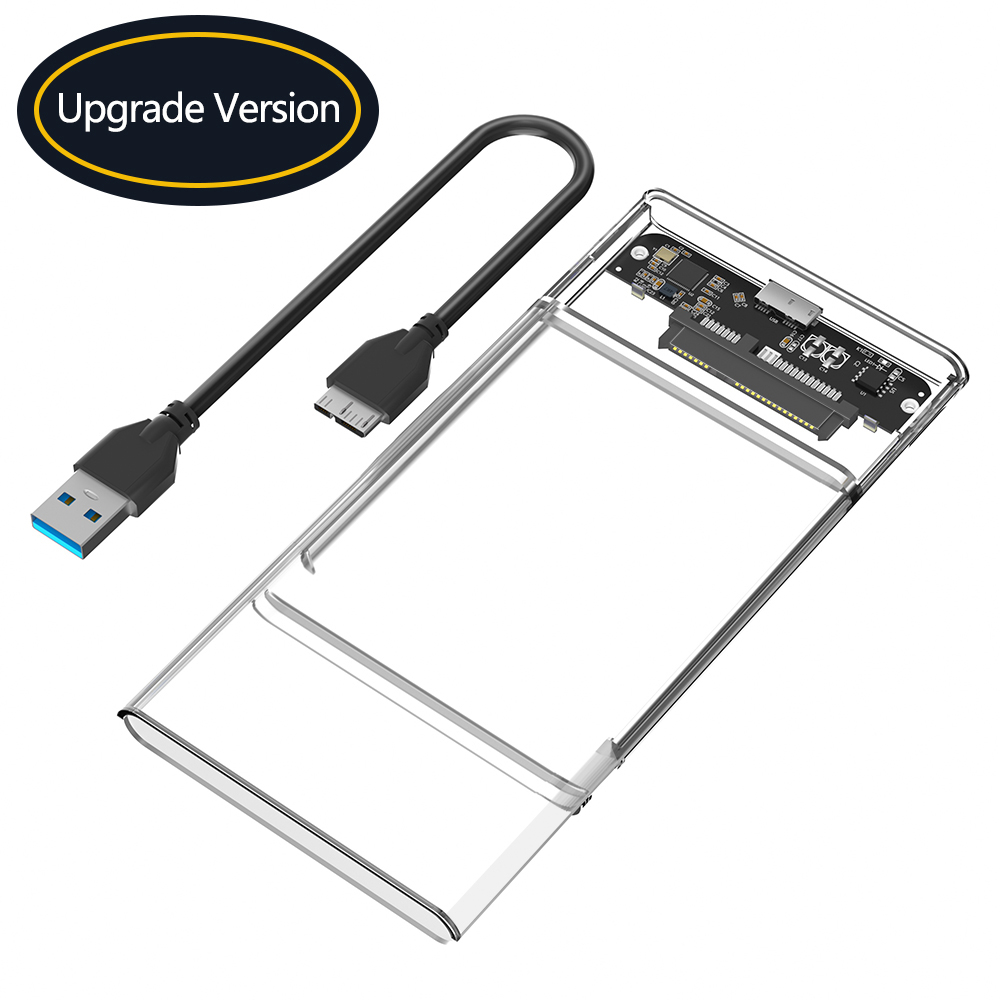 2,5-Zoll-SATA-SSD-Festplattengehäuse, tragbares USB 3.0/Typ C 3.1 auf SATA 2.5 externe Festplatte, durchsichtiges Kunststoffgehäuse: Himmel Blau