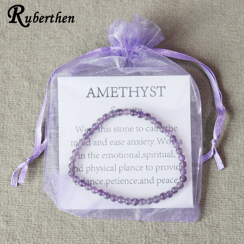 Ruberthen Amethy t Armband 4mm Paars Kristal Armband Mini Gem Steen Energie Armband