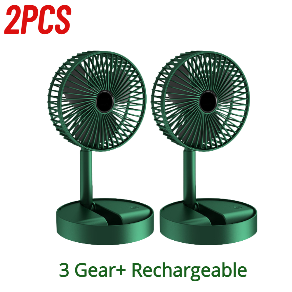Ventilador plegable USB de 1-3 piezas, ventilador de escritorio de altura ajustable, portátil, telescópico, soporte de suelo, 2000mAh, 3 velocidades, circuladores de aire de verano: Verde
