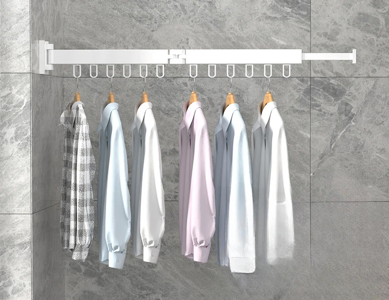 Sammenleggbar kleshenger innendørs og utendørs veggmontert aluminium uttrekkbar plassbesparende kluttørkestativ: Rød