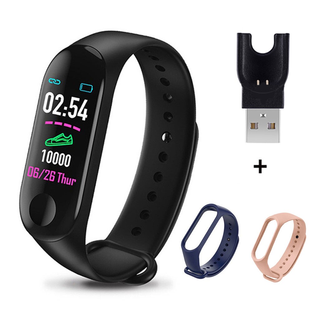 M3 Plus Smart Band Bluetooth Smart Watch Fitness Tracker Smart Bracelet Health Sleep Blood Pressure Heart Rate Monitor Wristband: Black Blue Pink