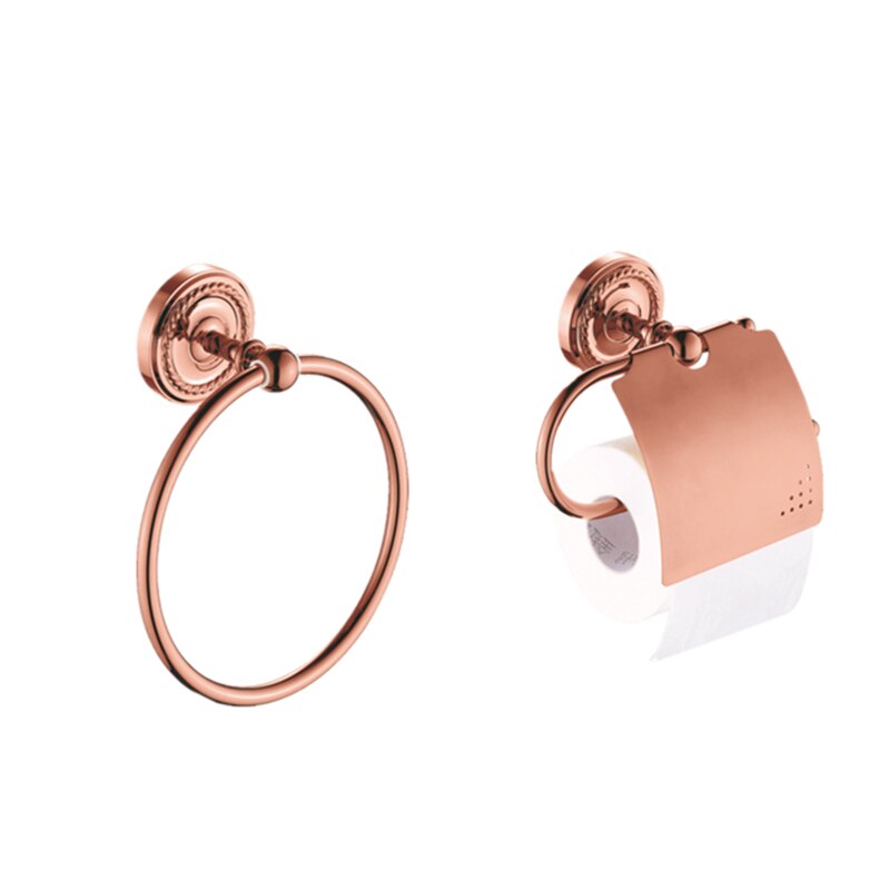 Toiletrolhouder Gepolijst Jas Haak 2 Pcs Antiek Rose Gold Brass Handdoekring Wall Mounted Robe Hook Badkamer Accessoires set: 2