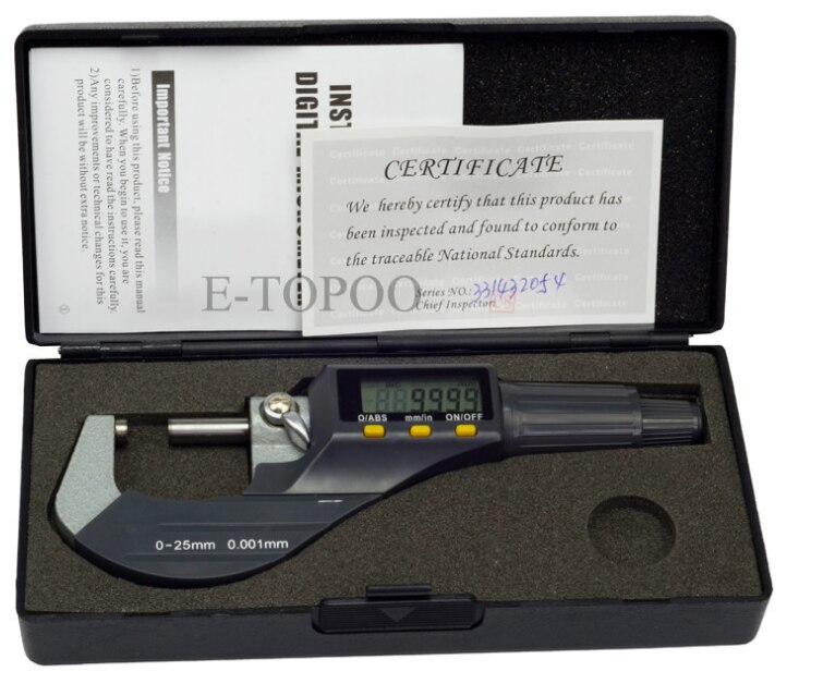 0.001mm Electronic Digital Caliper Gauge Meter Micrometer 0-25mm Large screen Micron Digital outside Micrometer Measuring Tools: without battery