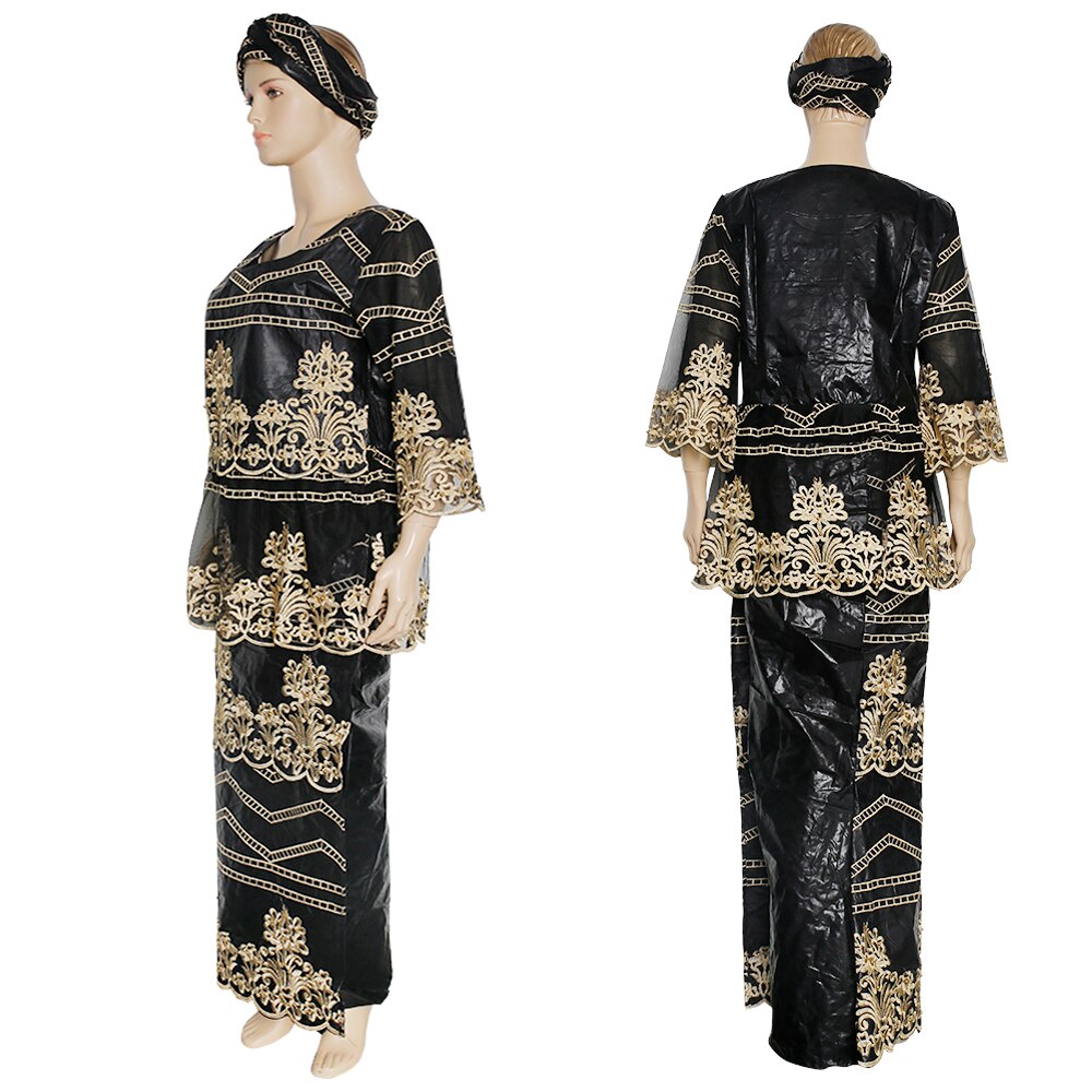 MD Bazin Riche-Conjunto de ropa africana para mujer, Top bordado Dashiki, falda, pañuelo en la cabeza, traje tradicional, túnicas Ankara, 2022