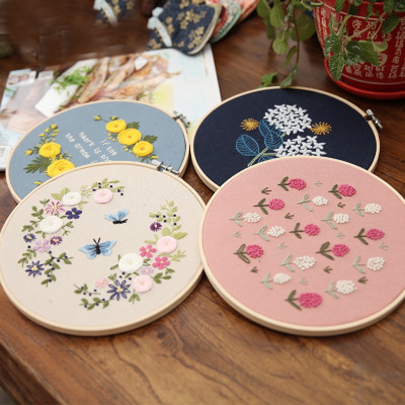 Europa diy bånd broderi begyndere sæt fortrykt blomstermønster korssting vægmaleri kunstsæt med broderiramme