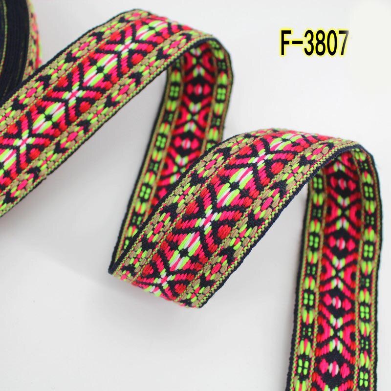 Correas de Jacquard bordadas, cintas étnicas de encaje para correa de bolso, cinta de costura de encuadernación al bies, accesorios de ropa DIY, 5 metros y 38mm: F-3807