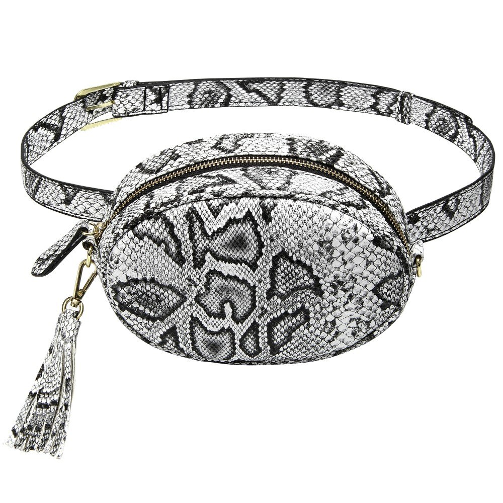 Snake Huid Taille Tas Vrouwen Mode Ronde Fanny Pack Dames Pu Lederen Reizen Heuptas Crossbody Hip Hop Borst Packs: WHITE