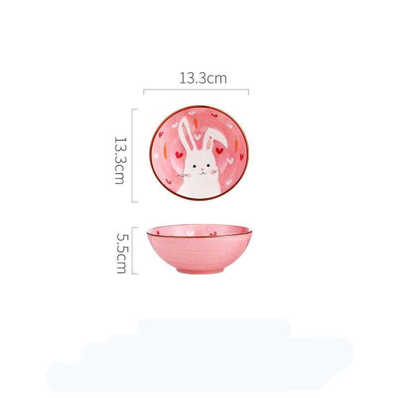 Cute cartoon ceramic tableware Kids Dinner Plate Toddler Feeding Dishes Snack dish Children Training Bowl Spoon Fork: B
