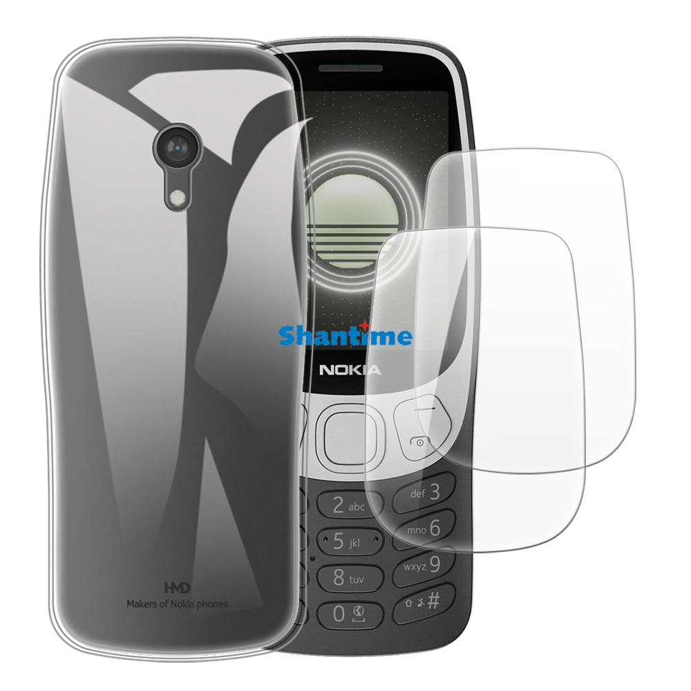 Mykt deksel med  + 2 stk. herdet glassskjermbeskytter til nokia 3210, heldekkende beskyttelse: Klar