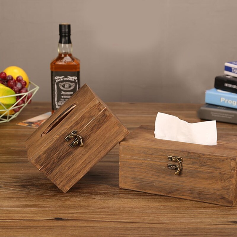 Tissue Box Holder Storage Paper Box Tissue Box Cover Car Wood Napkins Holder Case Organizer Home Decoration