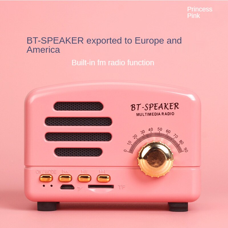 Retro Bluetooth Speaker MP3 Small Speaker Computer Mini Novel Portable Radio Card SD Mobile Phone Small Sound: Pink