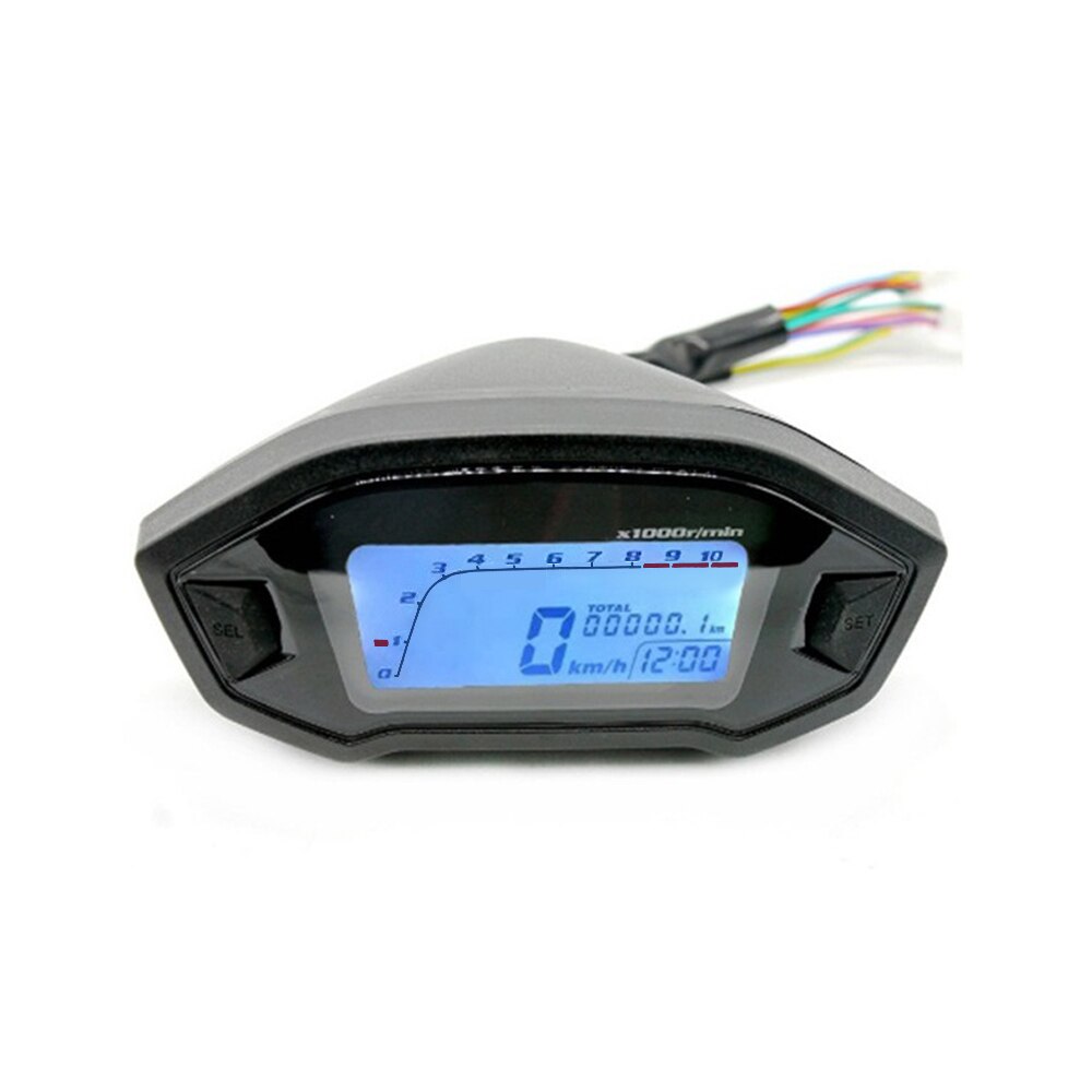 Tacómetro LCD para motocicleta, velocímetro, odómetro, 5 velocidades, 7 retroiluminación, 11000 RPM, 199 KMH MPH, Universal: Gauge only