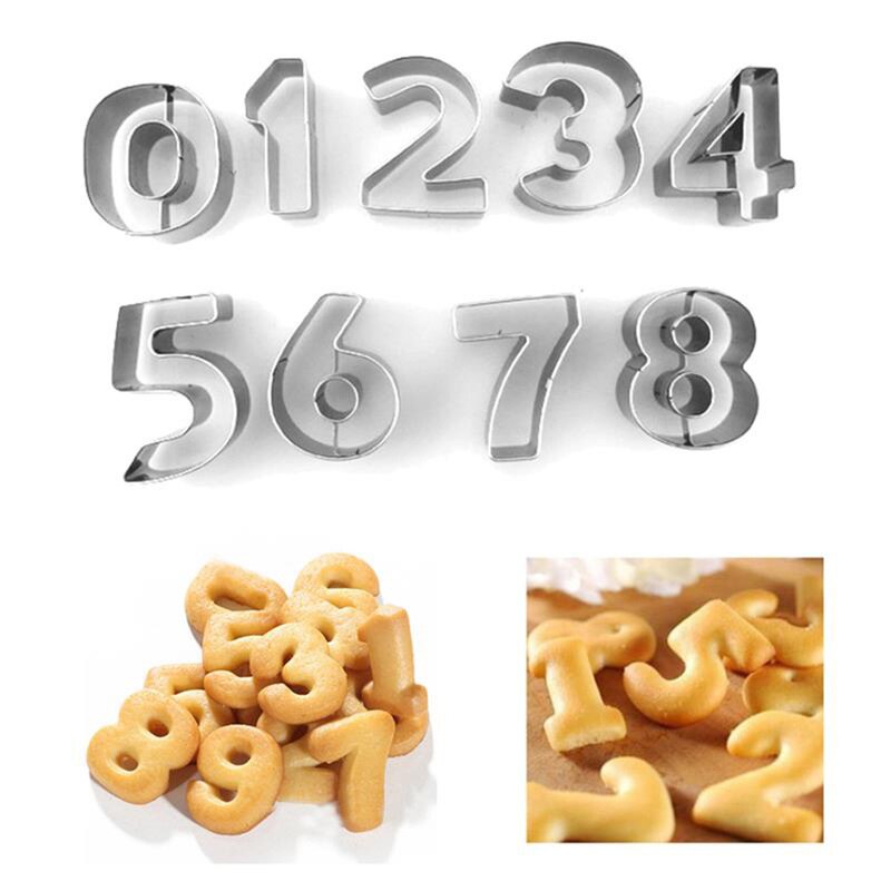 Cookie Cutters 9 stks/set Grote Size 0-8 Nummer Rvs Shape Cookie Mold Fondant Mold Cutter Keuken cookie Gereedschap