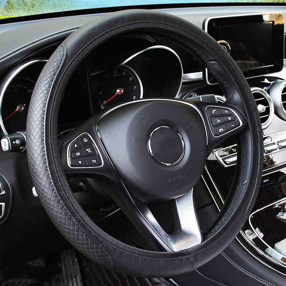 Protector Universal para volante de coche, cubierta protectora de cuero de microfibra, antideslizante, transpirable para Protector de volante de 38cm