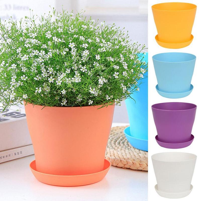 1pc Flower Pot Colorful Durable Resin Plant Flower Pot Tray Planter Garden Home Saucer Decoration Holes with Gloss a Draina S3E2