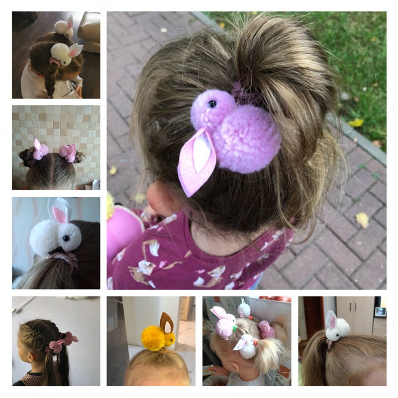 Leuke Bal Konijn Haar Ring Vrouwelijke Tie Touw Koreaanse Elastische Rubber Haarbanden Bunny Haar Touw Kinderen Haar Accessoires