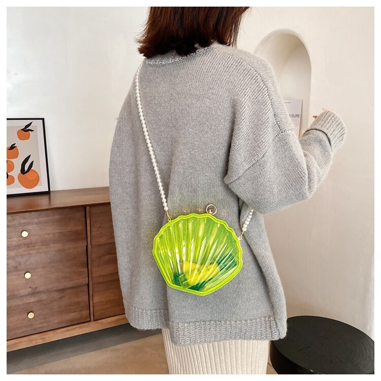 Acrylic Tote Transparent Shell bag PVC Women's Handbag Pearl strap Shoulder Messenger Bag