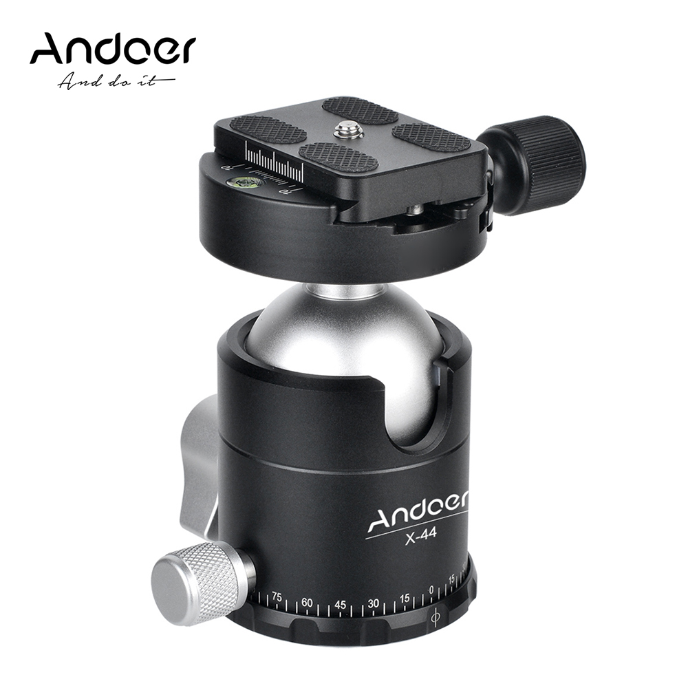 Andoer-Cabeza de trípode de aleación de aluminio X-44S CNC, cabeza de trípode con tornillo de 1/4 &quot;y 3/8&quot;, rotación de 360 grados