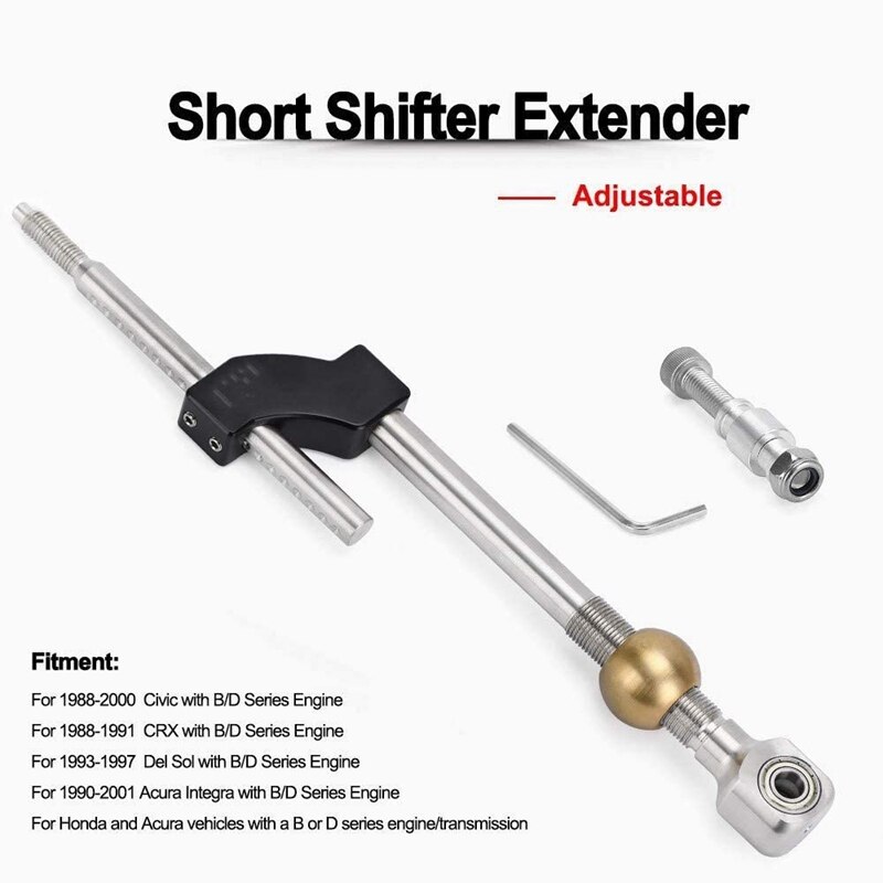 Stainless Steel Short Shifter Adjustable Height Dual Bend for Honda Ciciv CRX Del Sol Acura Integra B&D Series Engine
