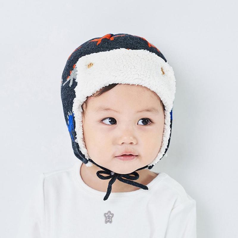 Kinderen jongen meisje winter warme fleece muts kinderen katoenen gebreide bedrukte mutsen