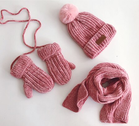 3PCS Katoenen Baby muts Sjaal Handschoenen Herfst Winter Kinderen Sjaal-kraag Jongens Meisjes Warm Mutsen Caps sjaal Sets: 3