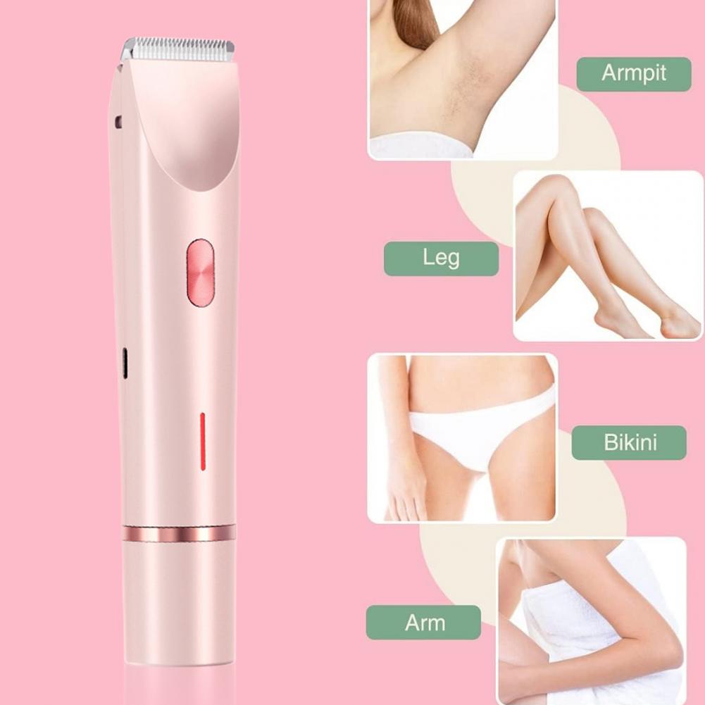 Kvinders dobbelthovedet elektrisk barbermaskine usb genopladelig bærbar ansigt krop bikiniområde arm ben hårfjerning barbermaskine epilator trimmer