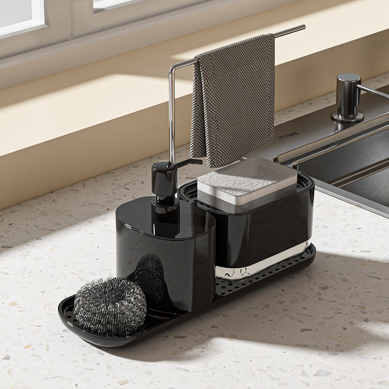 Ensemble distributeur de savon de cuisine avec plateau, porte-éponge, distributeur de savon pour la vaisselle et les mains, organisateur de rangement de cuisine, Gadgets de cuisine,: Chrome