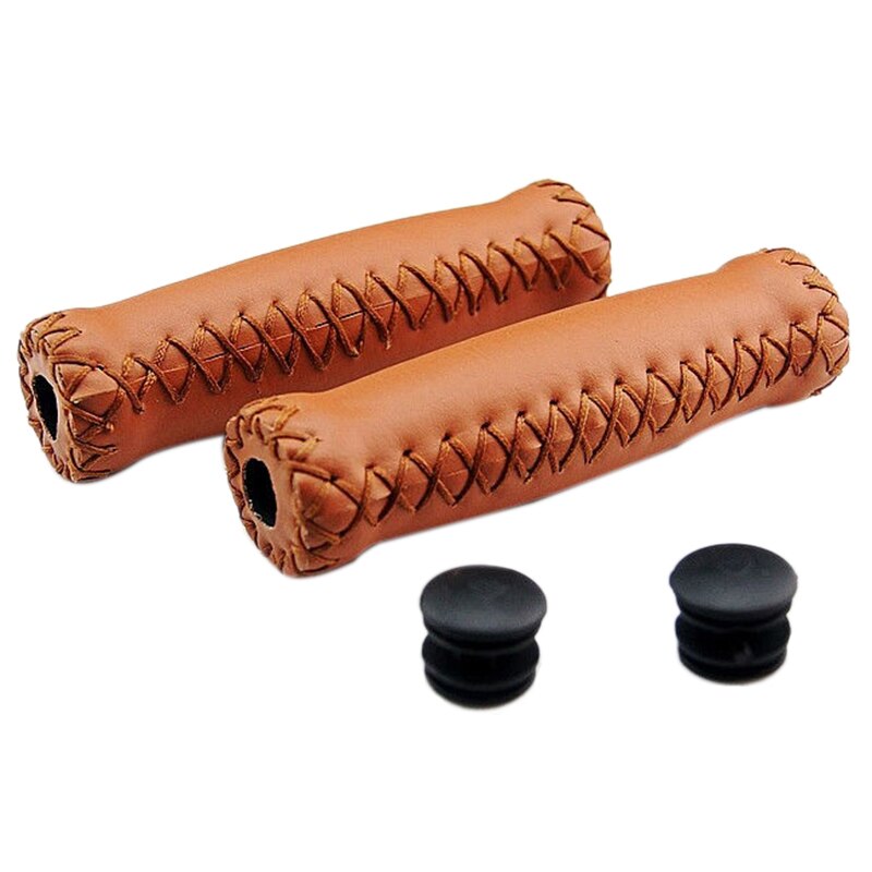 Pair Vintage leather bicycle Grips Grips trekking handlebars Cover: Brown