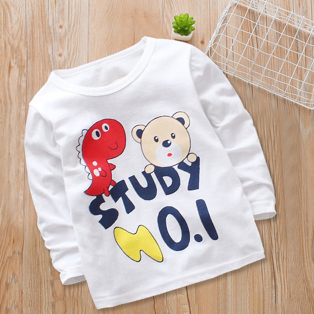 Bébé T-shirt garçons filles à manches longues imprimé dessin animé hauts coton mélange infantile doux col rond pull respirant printemps mignon