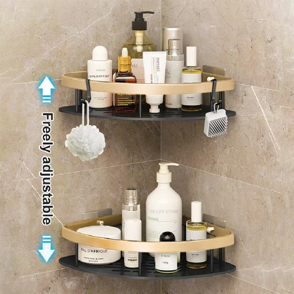 Badkamer Planken Aan De Muur Gemonteerd Geen Boorruimte Aluminium Douche Hoek Caddy Opslag Plank Keuken Organizer Rack Drijvende Plank