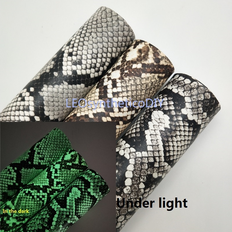 1PC 21X29CM Glow in the Dark Faux Leather Fabric, Snake Synthetic Leather Fabric Sheets For Making Bows LEOsyntheticoDIY T277