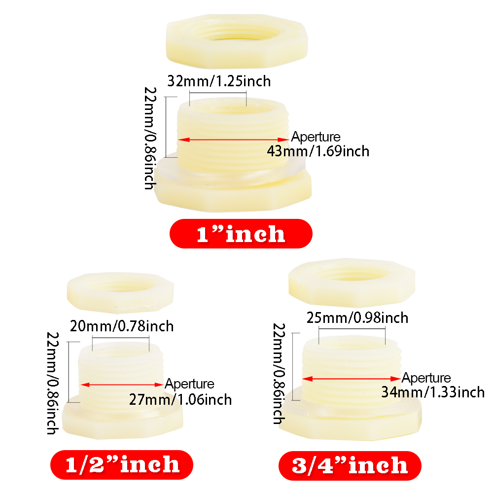 1/2 3/4 Zoll PVC-Schott-Wassertank-Anschluss-Adapter, passend für Stecker, Montage, Entwässerung für Regenfässer, Aquarien