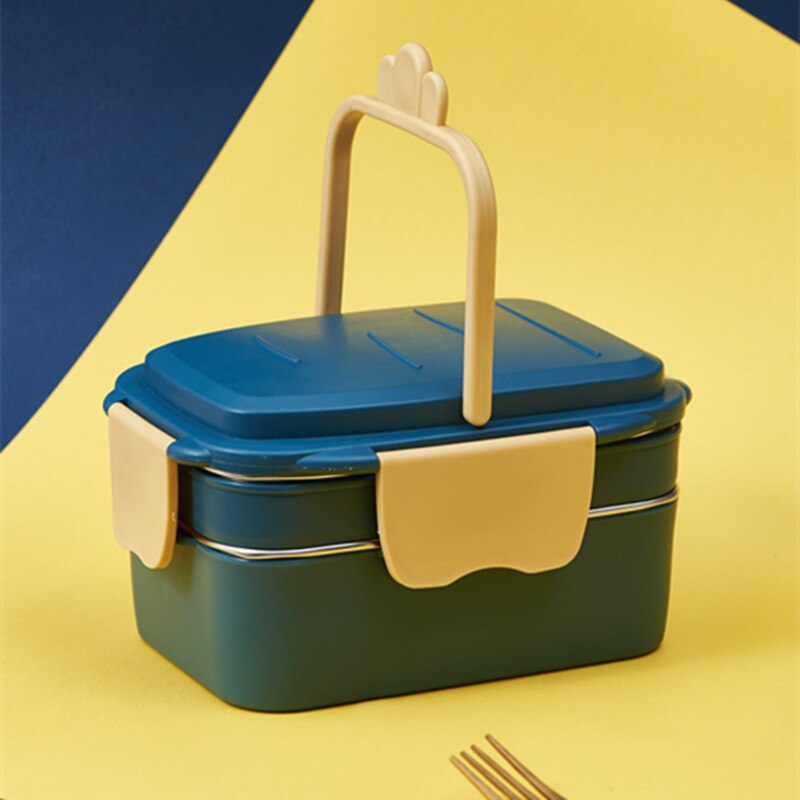 Cute lunch box children portable outdoor double-layer stainless steel lunch box insulation and leak-proof food container kitchen