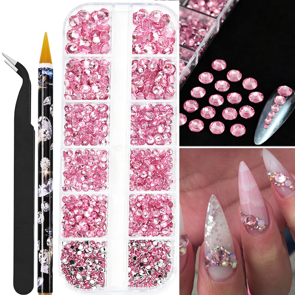 Perles demi-rondes à 12 grilles, breloques 3D pour ongles, 1.5/2/2.5/3/4/5mm, perles blanches à dos plat, bijoux pour ongles, artisanat des ongles, strass: kaki clair