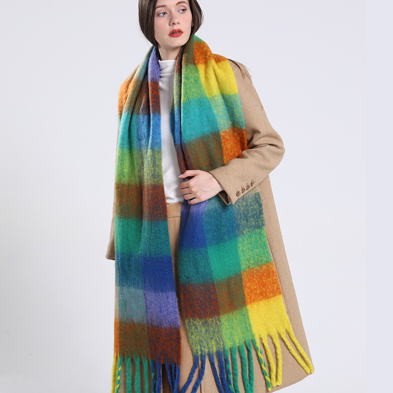 Winter dikke warme sjaal dames kasjmier sjaal en omslagdoeken pashmina halsdoek bufanda dames regenboog harige tessel echarpe