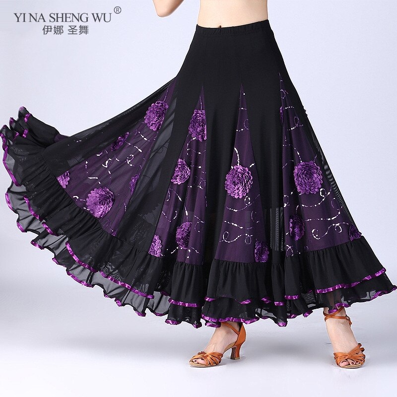 Falda larga de práctica de danza del vientre para mujer, falda grande de 9 colores, falda de baile, falda gitana, vestido de baile para mujer, falda española larga