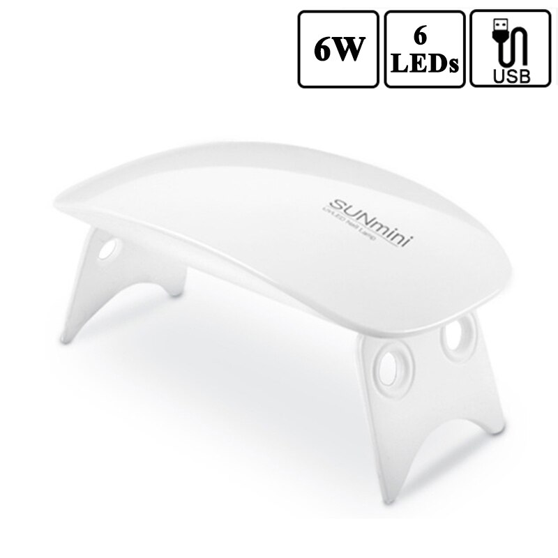 SUN-Mini lámpara de uñas portátil, secador de uñas con Cable USB, 6W, UV LED, para manicura y pedicura, lámpara de curado de Gel UV, herramientas de Arte de uñas para el hogar: Mini 6W White USB